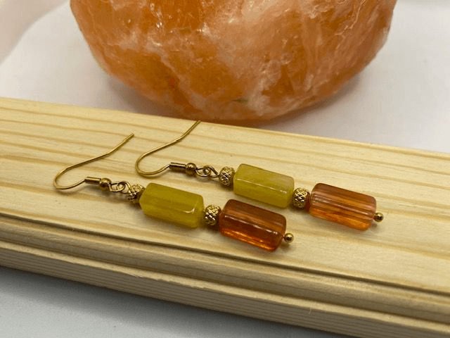 Boucles d'oreilles en Perles Tubes Orange/Jaune 