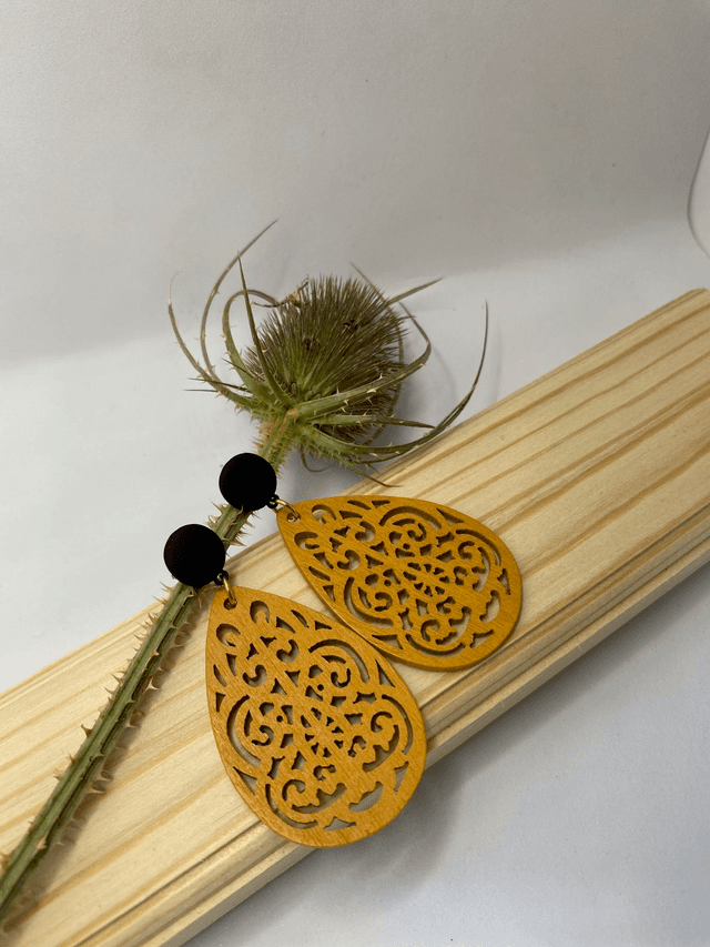Boucles d&#039;oreilles Bois Moutarde 